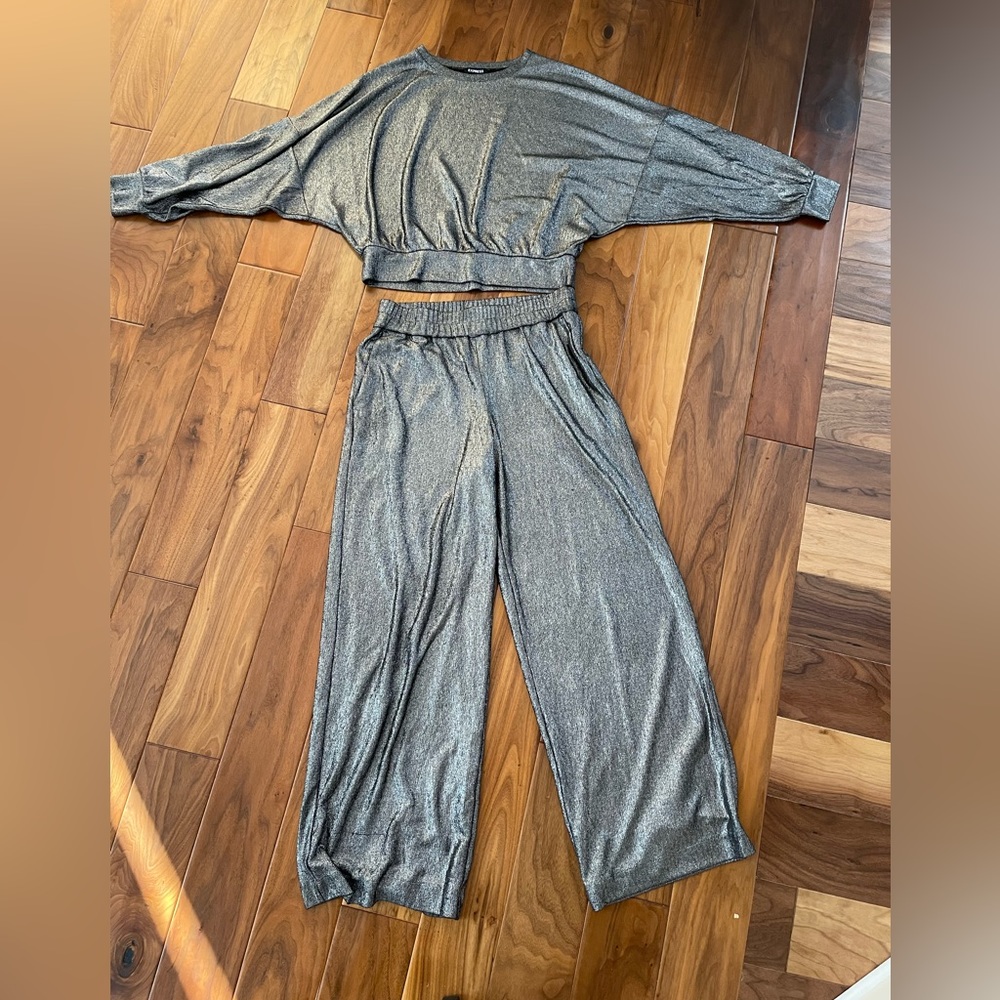Express wide leg pant and top set in silver